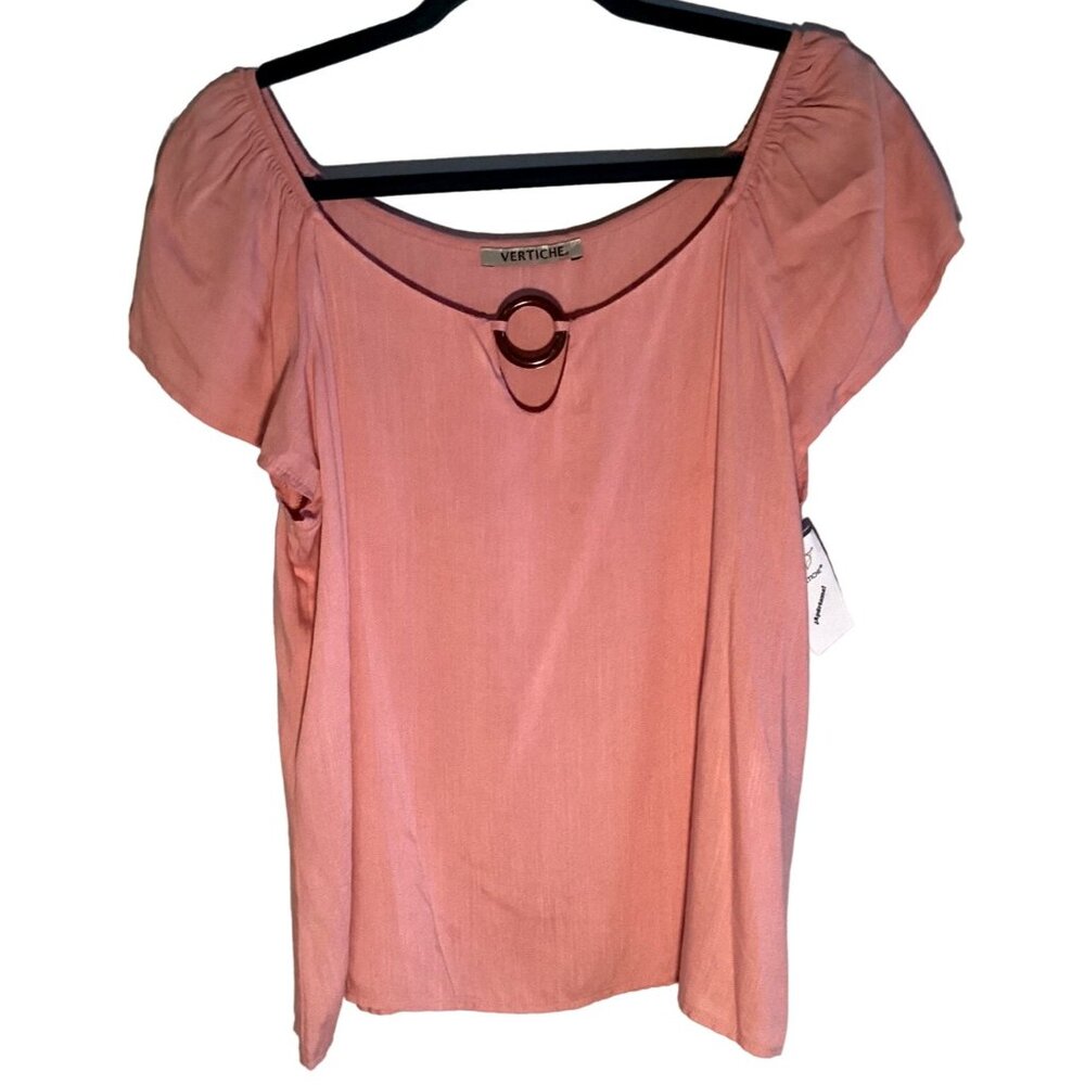 Vertiche Women Pink Summer Blouse NWT Size XL Rounded neck capped short Sleeves - Picture 10 of 10
